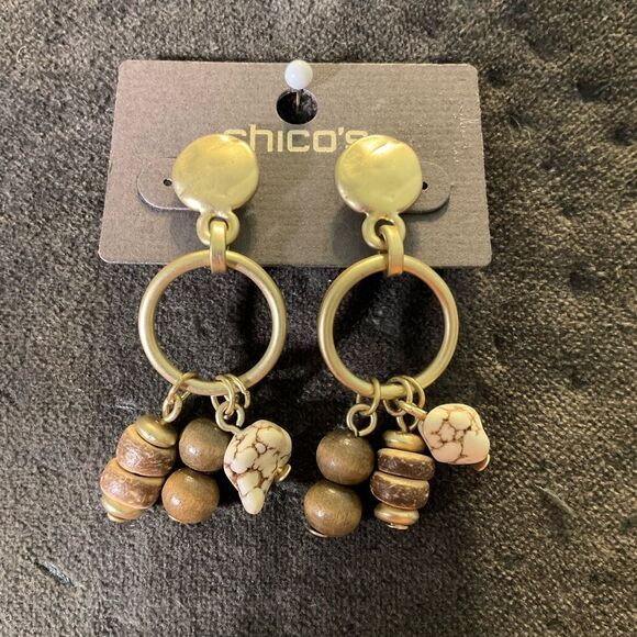 0041-Chico's Gold and Brown Dangle Earrings - Picture 2 of 4